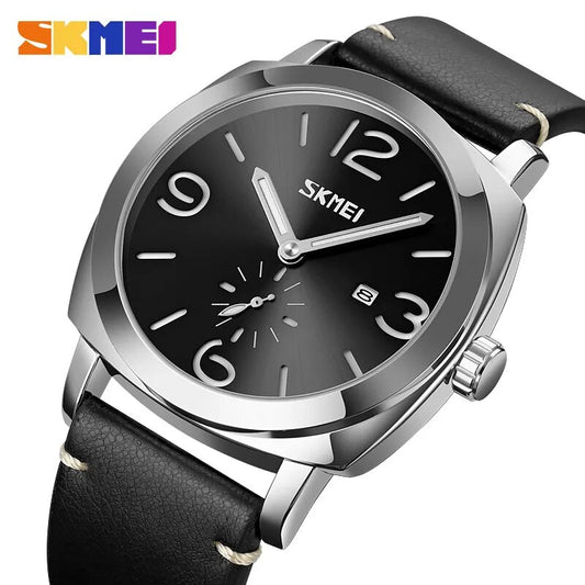 Genuine Leather Strap Quartz Sport Men Watch 9305  - SKMEI